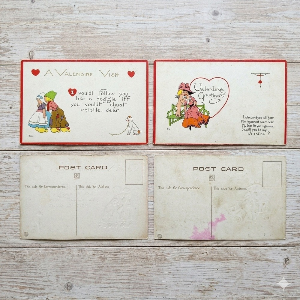Vintage 1913 Valentine Postcard Lot S Bergman Cupid Dutch Children Edwardian Art